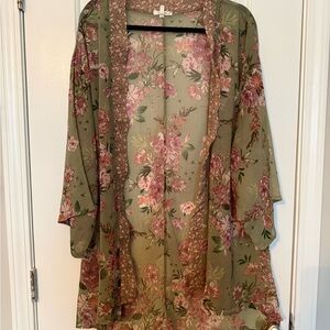 Maurices Floral Sheer Robe in Green and Pink